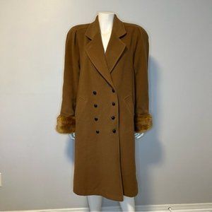 Vintage Double Breasted Cashmere Blend Camel Color Long Coat Size 7/8